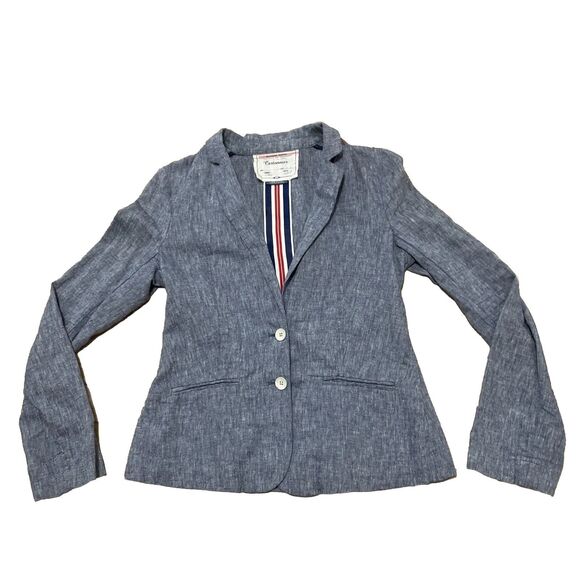 Cartonnier Anthropologie Linen Blazer Women 4 Blue Light 2 Button Preppy Beach 4 - Picture 1 of 16